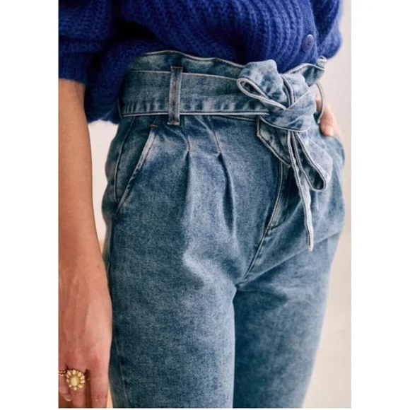Sezane Alvin Jeans Slouchy High Rise Jeans 100%Cotton in Light Vintage Washed